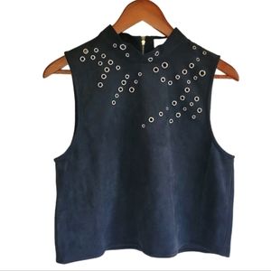 Sugar Lips Faux Suede Tank Top with Grommets Black Medium